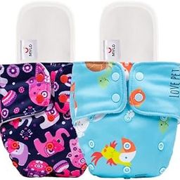 Mylo Leak-Proof Baby Cloth Diaper Combo (2 Diapers + 2 Inserts) | Free Size (3M-3Y) | High Absorption | Quick Dry | Oeko-Tex Certified | Washable - Purple, Pet Love-13