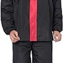 Men's Waterproof Raincoat Set | Hooded Jacket & Pant | Wind & Water Resistant Monsoon Wear | Black & Red Reflective Design-37