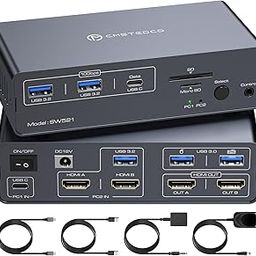FQuanmap KVM Docking Station USB C KVM Switch 2 Monitors 2 Computers HDMI 4K60Hz EDID Dual Monitor Switcher for Laptop and PC Share 13 in 1 Dock-26