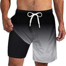 Men Swim Trunk with Compression Liner 7 Inch Inseam Swimming Shorts Boxer Brief Quick Dry Bathing Suits, Gradient Gray, XXL-image-25