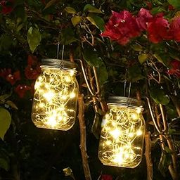 Litverse Hanging Solar Mason Jar Light, 20LEDs with Jar and Hanger, IP65 Waterproof Decorative Solar Lantern Table Light for Outdoor Lawn Home Garden Yard Patio Decor, Warm White - Pack 1-22