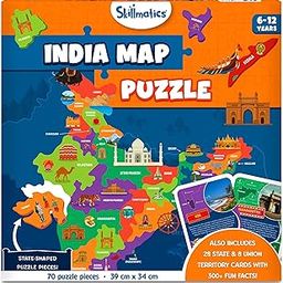 Skillmatics India Map Puzzle - 70 Pieces, Educational Toy for Learning 300+ Facts About India, Gifts for Ages 6 to 12-17