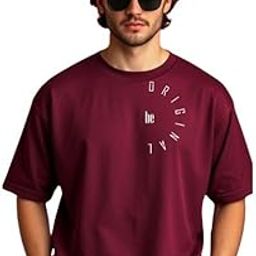 Oversized T-Shirt, Burgundy, Casual Crew Neck, Short Sleeve-image-88