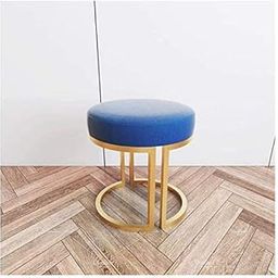 INDIAN DECOR 45963 Classic Stool, Bedroom Vanity Stool Dressing Table Stool with Golden Iron Base Makeup Stool Upholstered Small Round Stool Seat, 40 X 45Cm, Blue-picture-27