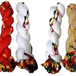 Cotton Blend Printed Samosa Dupatta Pack of 6 | Beige White Red Black | 2 Meter Each | Lightweight Traditional Daily Use Wear for Women-30