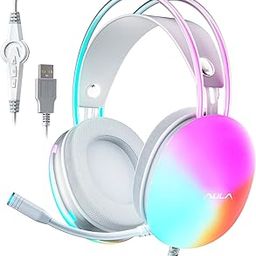 AULA S505 USB Wired Gaming Headset with Mic for PC | RGB Rainbow Backlit, Virtual 7.1 Surround Sound, 50mm Driver, Soft Memory Earmuffs | Wired Laptop Desktop Computer Headset (Pink)-picture-10