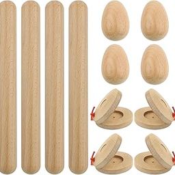 12PCS Wood Hand Percussion Shakers Musical Instruments for Kids Toddler Natural Wooden Percussion Toy Set for Gift 4PCS Egg Shakers 4PCS Musical Rhythm Sticks 4PCS Wooden Castanets-11