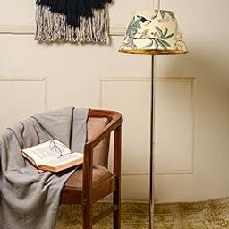 Green Girgit Chrome Finish Metal Floor Lamp with Taper Green Multicolor Lamp Shade, Decorative Floor Lamp with Tropical Print Shade, Metal Stand, Living Room Standing Light (LED Bulb Included)-7