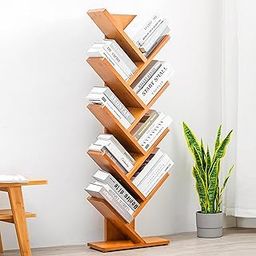 Decazone Tree Bookshelf, Small Space-Saving Corner Bookcase, Rack for Study Room DIY Wooden Book Stand with Storage Space for Holds Books, CDs, Games, Office, Livingroom, Bedroom (Dark Brown, 9 Tier)-18