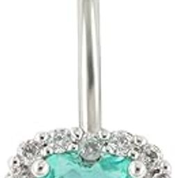 Belly Button Ring Belly Piercing Heart CZ Lake Green Stainless Steel, Stainless Steel, cubic zirconia-image-43