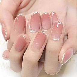 Fashion French Nails Art Set, 24 Pcs False Nails With Get Sticker & Manicure File & Wood Stick (Golden Lines - Almond)-37