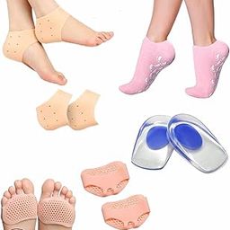 ANSHU CREATION 4 Pair-in-1 Foot Care Accessory Kit Silicone Half Heel Socks Silica Gel Heel Cups Pad Shoe Inserts for Plantar Fascilitis Moisturizing Socks Foot-Care and Anti Heel Cracks Repair Ankle Pain Heel Spur Shoe Support Pad-5