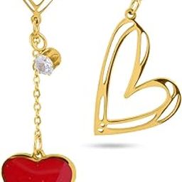 18k Gold Plated Golden Heart Mismatch Earring for Women - Gift for Girls & Women | Waterproof & Anti-Tarnish Earrings-image-2