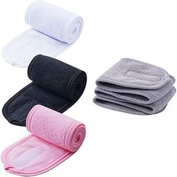 4 PCS Facial Spa Headbands(White, Black, Pink，Gray)， Makeup Shower Bath Wrap Sport Headband Terry Cloth Stretch Towel with Magic Tape-image-99