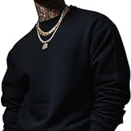 Cotton Poly Fleece Oversized Fit Full Sleeves Ribbed Solid Crew Neck Sweatshirt for Men-picture-4