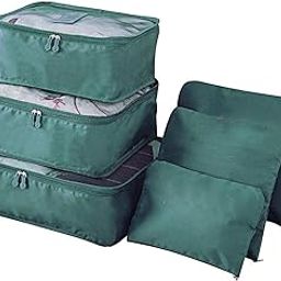 UNIQUE GADGET 6pcs Packing Cubes Portable Travel Storage Bag Organiser Luggage Suitcase Compression Pouches Luggage Organiser - TRLDBAGGR, Green-picture-27