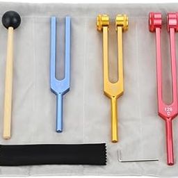 Tuning Fork Set (128Hz, 256Hz, 512Hz) - Body Weighted Tuning Forks Perfect for Sound Healing, Meditation, DNA Repair, Therapy with Hammer and Storage Bag(Colorful)-picture-16