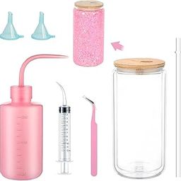 6 Pcs Snow Globe Tumbler Supplies for Glitter, Snow Globe Tumbler Kit with Bent Syringe, Tweezers, Small Funnel Squeeze Bottle - DIY Glass Cups Supplies for Glitter Snowglobe Tumbler Craft Cup Making-image-27