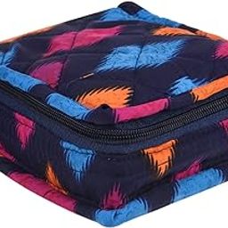 Kuber Industries Jewellery Organizer|Cotton Navajo Print Cosmetic kit| 5 Zipper Makeup Bag for Watches|Bracelets|Earring|Small (Blue)-image-38