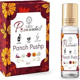 Puzawala's Panch Pushp Itra 6ml Pure Kesar Gulab Jasmine Bela Marigold ittar/attar Alcohol Free Long Lasting Fragrance Roll On Perfume Unisex Men Women itr Use Personal Pooja Prayers Gifting-image-0