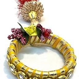 Flower Beats Bracelet Kundan Kada Gota Pati Golden Thread and Pearl Jumar Latkan Kaleera bangle, kalere Kada Flower Lumba Rakhi for Bhabhi Girls Women Sister-37