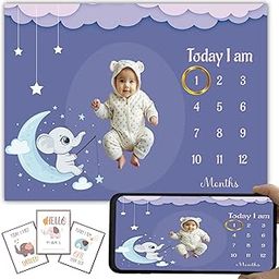 Hoolloomooloo Baby Monthly Milestone Blanket | 1-12 Months | Soft All-Season AC Blanket | Ideal for Newborn Boys & Girls | Perfect Growth Tracker & Photoshoot Prop with Little Star Catcher | 120x90 cm-image-13