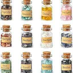 KHOCOEE 12 Different Gemstone Bottles Chip Crystal Healing Tumbled Gem Reiki Wicca Stones Set, Chakra Healing Crystals, Witchcraft Crystals-image-15