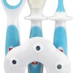 LuvLap Baby Training Manual Toothbrush Set for Kids with Anti Choking Shield,Teeth Tongue Cleaner,Baby Oral Hygiene,3 Pcs,(White/Blue)-picture-28