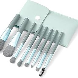 MF® Makeup Brush Set 8PCS Mini With Storage, Travel Size Cosmetic Brushes Kit for Face Foundation Brush Eyeshadow (Blue Gray).-27