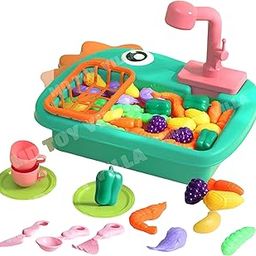 MD TOY VILLA 2 in 1 Children's Electric Dinosaur Sink Toy Recycling Water Fishing Dishwasher Kitchen Play Set with Accessories for Kids Aged Above 3+ Years-15