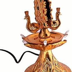 Decorative Golden Electric Diya with Dual Peacock Design, LED Light for Traditional Pooja, Temple Decor-25