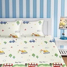 URBAN DREAM Kids City Traffic Print White and Blue BEDSHEET Set (Double Bed)-image-97