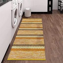 The First Home Decor, Pure Cotton Abstract Design Dhurrie Carpet Rug Runner Floor Mat for Living Room, Bedroom, Kitchen 2 X 5 FEET- (Yellow Mix)-image-65