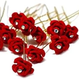 Pins for Hair Flower Fancy Bun Metal Jura Pins, Red Rose Hair Accessories/Fancy Juda Pins /Juda Pins for Hair for Women and Girls (Pack of 12)-image-96