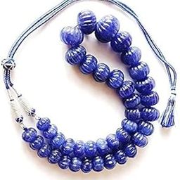Beautiful Natural Tanzanite Quarts 7-11MM Carved Melon Gemstone, pumpkin shape Beads 18" String with Adjustable Tassel Statement Necklace for Girls, Women-image-75