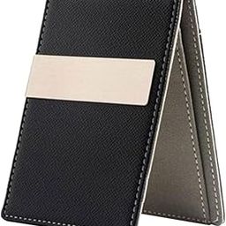 Generic Minimalist Two-Tone Color Mens Leather Money Clip Slim Wallets Gray-7