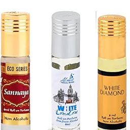 Almas Sannaya, White London, White Diamond Attar Unisex Long Lasting (Combo Pack of 3, 6ml Each) Non Alcoholic Liquid Attar With Delightfu Fagrance-3