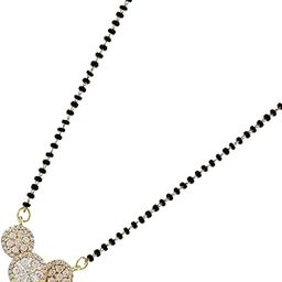 Designer Mangalsutra Necklace with Crystal Studded Pendant, Black Beaded Chain, Gold-Plated, marriage gift items-image-43