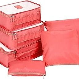 FiveRen Nylon 6 Pcs Packing Cubes Set Travel Luggage Organizers Suitcase Accessories, Pink I Pink, 30 Cm, 12 Cm-image-87