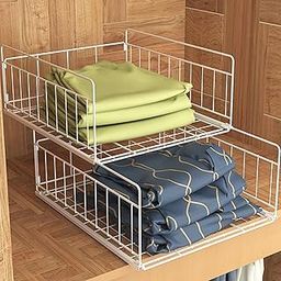 ARHAT ORGANIZERS Sliding Drawer Organizer | 2-Tier Wire Storage Basket, Stackable Closet Shelf for Clothes, Accessories | Portable Wardrobe Storage, Pull Out Like a Drawer for Home, Bedroom, Kitchen-picture-14