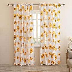 HOMEMONDE Printed Curtains - Cotton Sheer Transparent Curtain Set of 2, Hang with Rod Pocket Luxury Light Filtering Drapes (Sun Flower, Door- 7 Feet (Pack of 2))-image-60