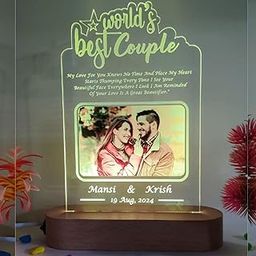 SHAYONA World Best Couple Personalized 3D Illusion LED Table Night Lamp Name Date and UV Print Photo Frame | Gift for Anniversary, Wedding, Marriage, Valentine Day- Multicolor with Remote-image-73