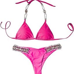 Women Rhinestone Swimsuit Bra Thong Bikini Set Bathing Suit Swimwear Rose L-picture-49