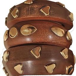 Fuschianet Accessories Acacia Wooden Stackable Bangles with Brass Detailing for Women and Girls Set of 3-image-1