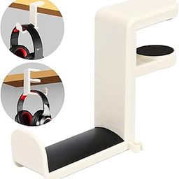 FYY Headphone Stand - 360 Degree Rotation Headset Hanger Holder, Adjustable Gaming Headphone Hook Under Desk Mount Headset Clamp with Cable Organizer Clip White-image-22