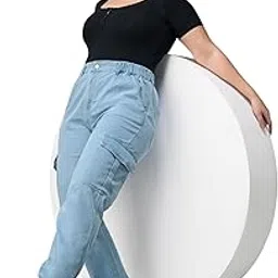miss chase a+ Women's High Rise Light Weight Denim Joggers-picture-35