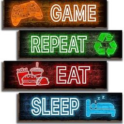 HIWERAN 4 Pcs Game Wall Art Decor, Colorful Gaming Posters for Boys Bedroom Video Game Playroom, Neon Effect Gaming Decorations-30-image-97