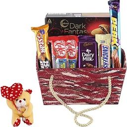 SFU E Com Gift Hamper For Best Wishes | Valentine Heart Teddy Bear With Chocolate Combo | Valentine Chocolate Hamper | 783-5