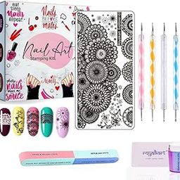 Royalkart Nail Art Kit for women | Nail Stamping Plate With Nail Stamper scraper 5 Dotting Pen, Nail Buffer Gift For Girl Butterfly Edition(RK-06)-image-35