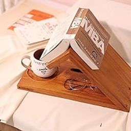 Wooden Book Holder Stand with Pen Slot, Glasses Tray & Mug Holder – Minimalist Desk Organizer for Reading, Studying & Office Use-image-12